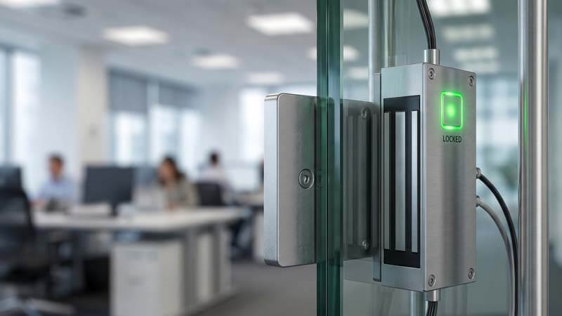 Электромагнитный замок на стеклянной офисной двери